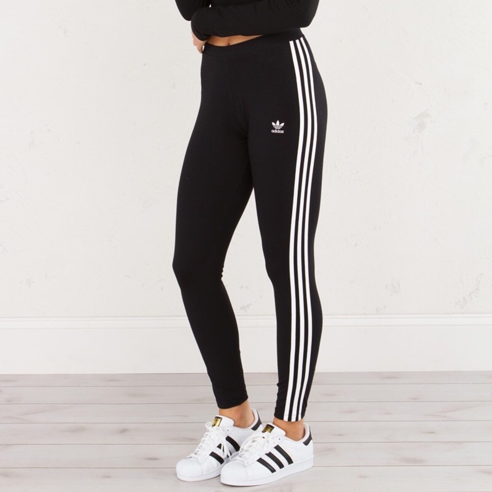 black adidas leggings with white stripes